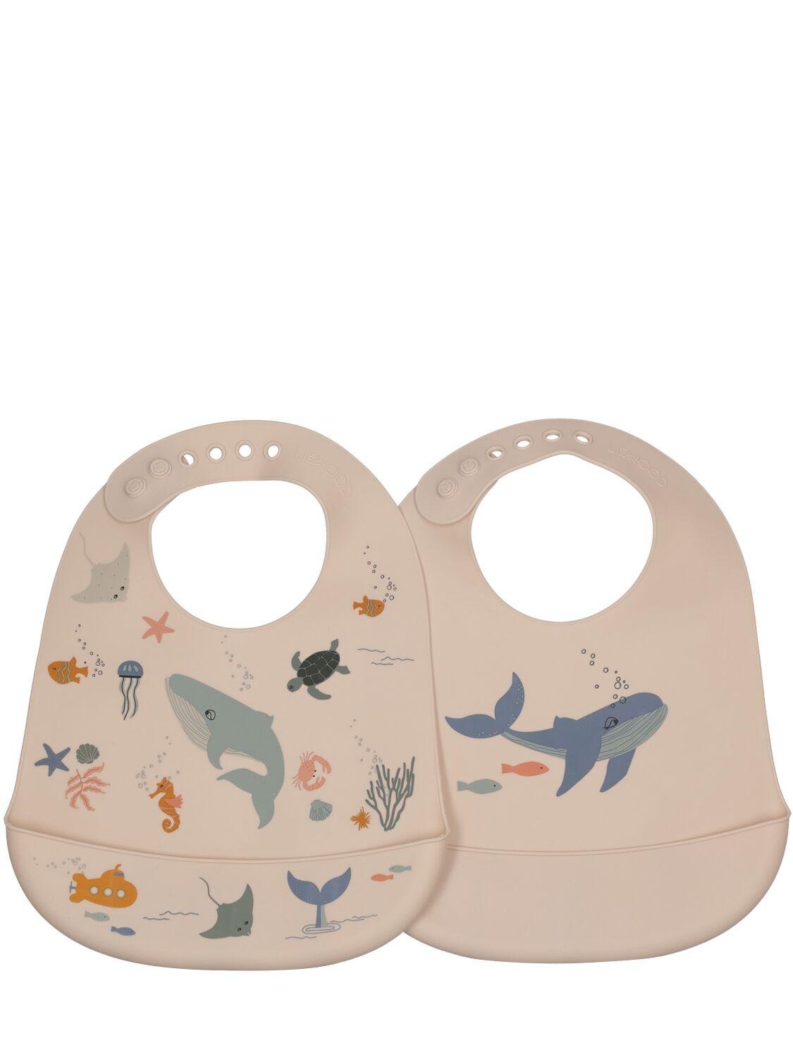 Set Of 2 Sea Print Silicon Bibs by LIEWOOD
