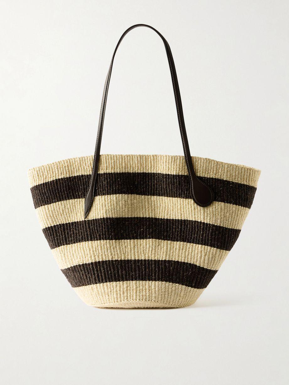 Leather-trimmed striped sisal tote by LIFFNER