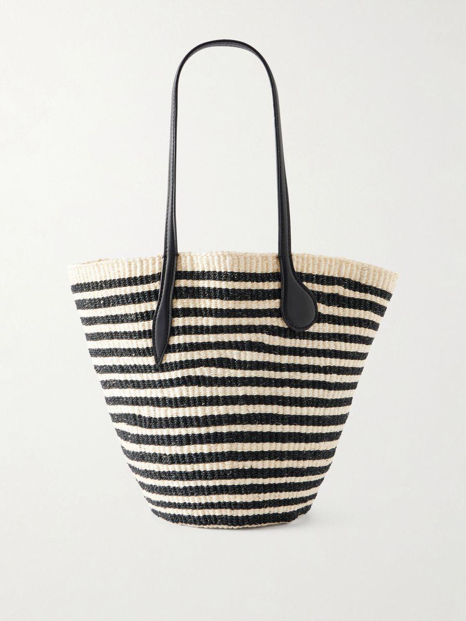 Striped leather-trimmed sisal shoulder bag by LIFFNER