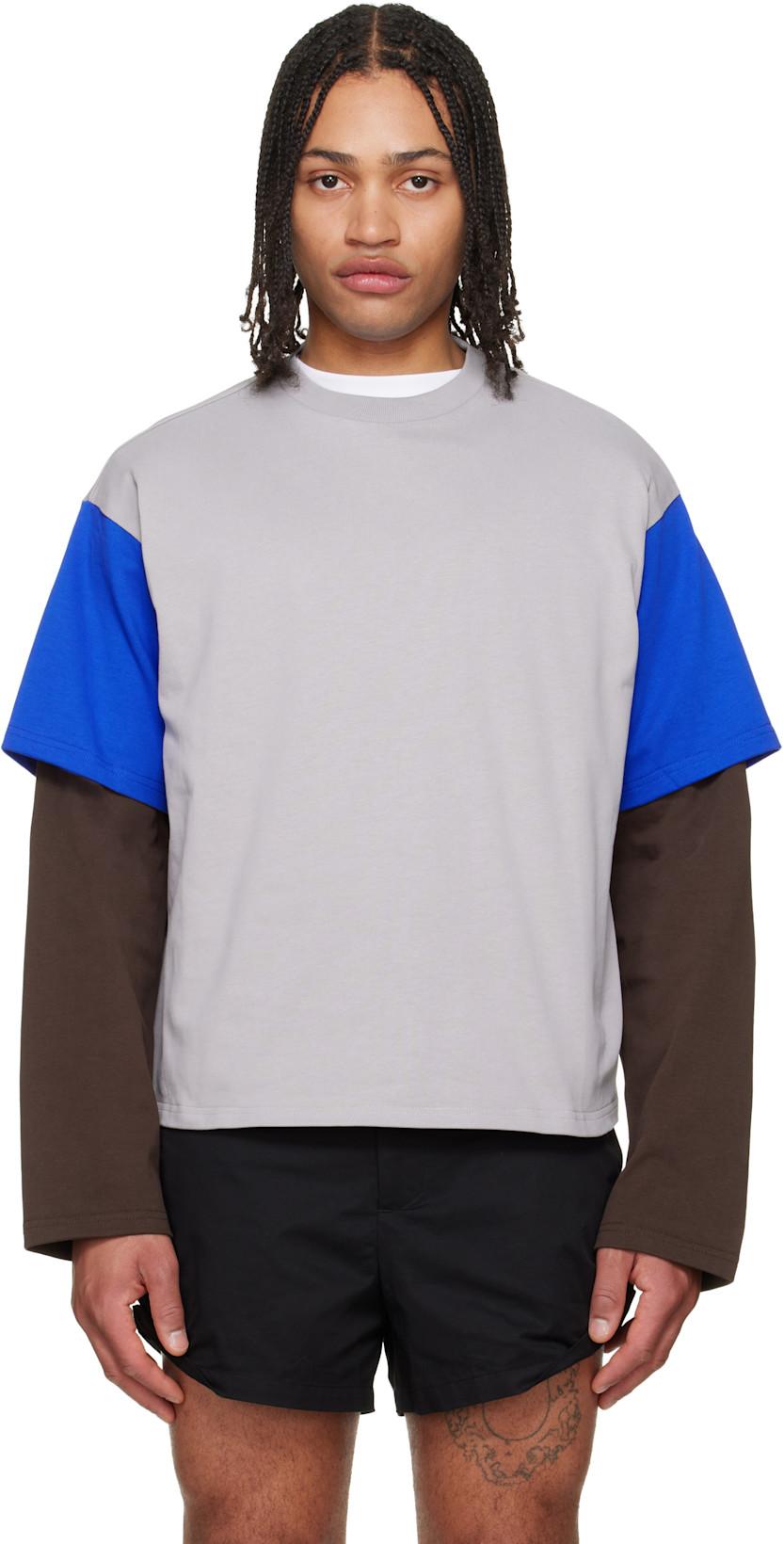 Gray Contrast Sleeve T-shirt by LII