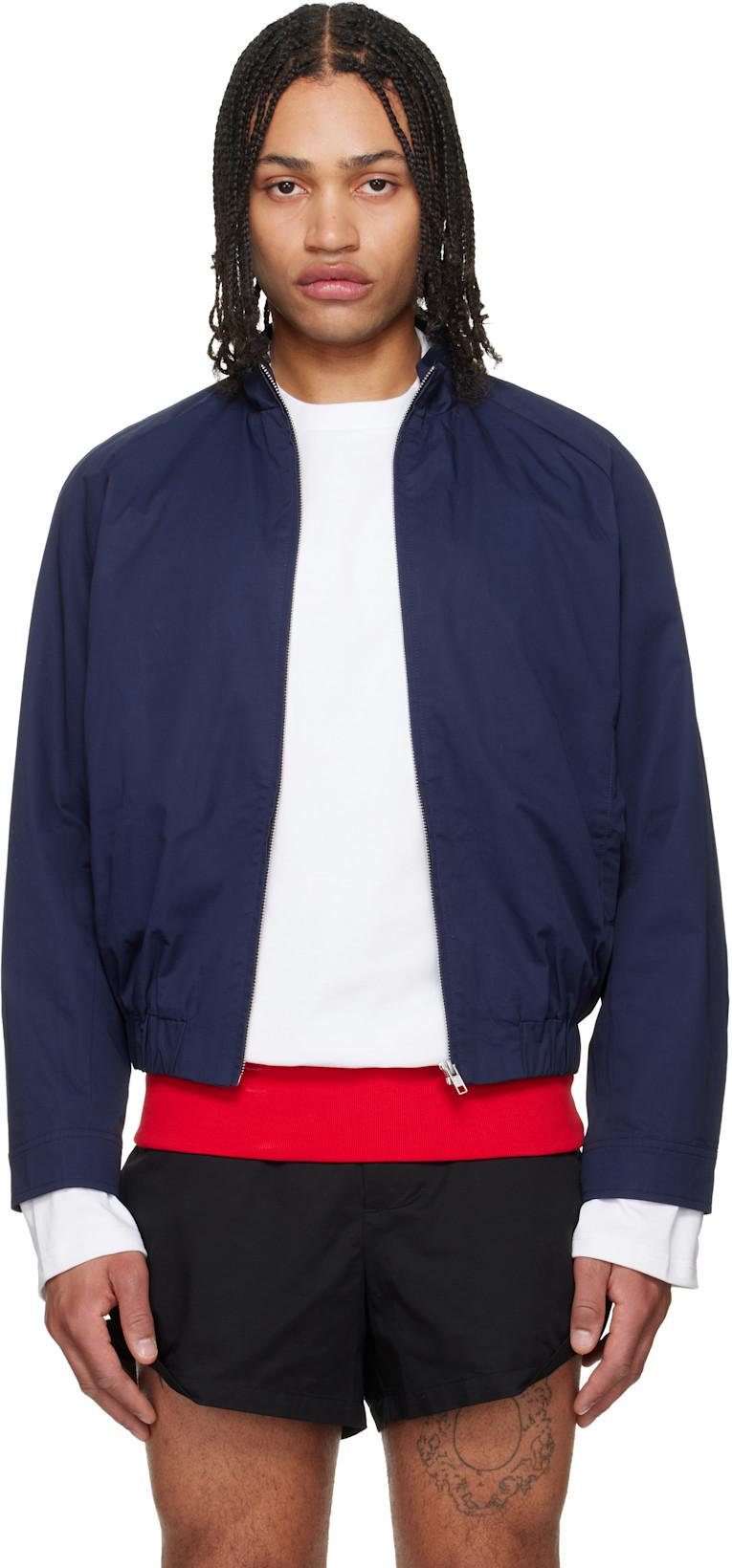 Navy Back Flap Cropped Bomber Jacket by LII