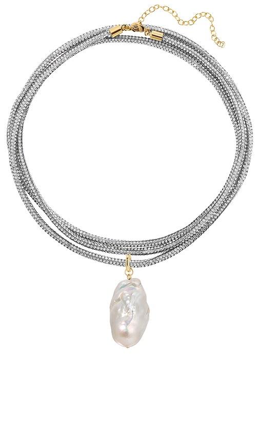 Lili Claspe Raya Pearl Wrap Necklace in Metallic Silver by LILI CLASPE