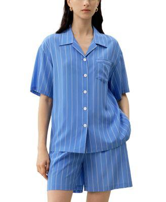 Amalfi Striped Cuban Collar Shirt by LILYSILK