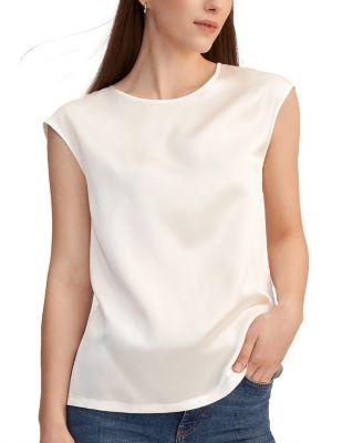 Basic Cap Sleeves Silk Tee by LILYSILK