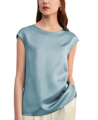 Basic Cap Sleeves Silk Tee by LILYSILK