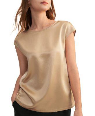 Basic Cap Sleeves Silk Tee by LILYSILK