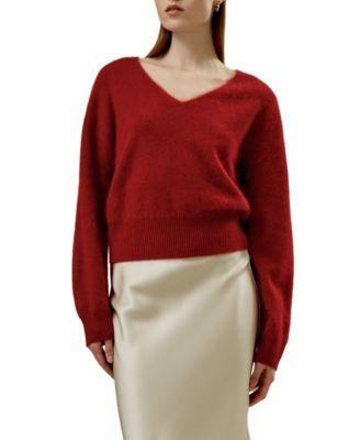 Brushed V-Neck Cashmere Sweater by LILYSILK