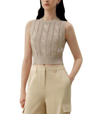 Cable Knit Tussah Silk Cropped Top by LILYSILK