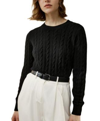 Classic Cable Knit Sweater with Ribbed Edges by LILYSILK