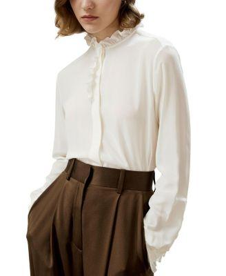 Cr&ecirc;pe de Chine Blouse with Ruffle Edge by LILYSILK