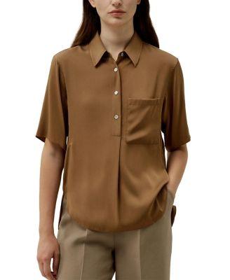 Half-Placket Short Sleeve Button Up Shirt by LILYSILK