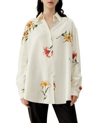 Lily Print Silk Twill Oversize Shirt by LILYSILK