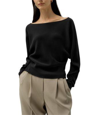 Long Sleeve Gathered Silk Top by LILYSILK