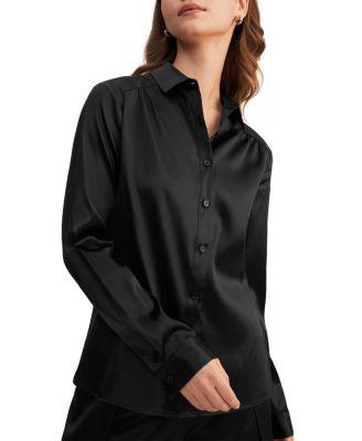 Long Sleeves Collared Silk Blouse by LILYSILK