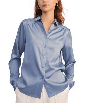 Long Sleeves Collared Silk Blouse by LILYSILK
