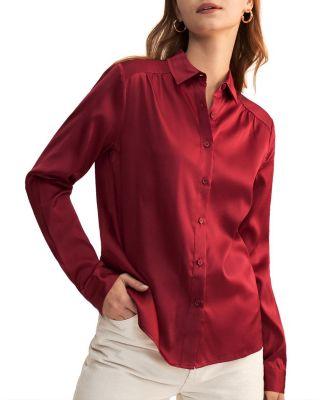 Long Sleeves Collared Silk Blouse by LILYSILK