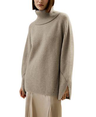 Oversized Merino Wool Sweater with Slit Sleeves by LILYSILK
