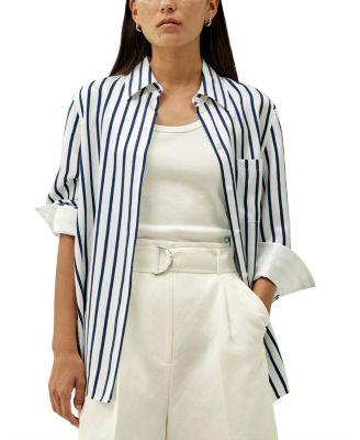 Oversized Palma Stripe Silk Shirt by LILYSILK