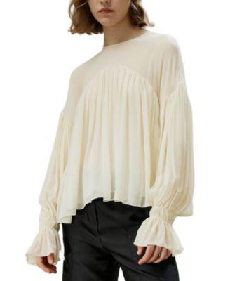 Sheer-Shoulder Ruffle Shirt by LILYSILK