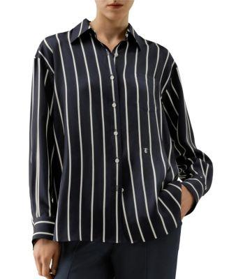 Silk Twill Striped Button-Down Shirt by LILYSILK