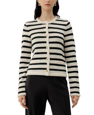 Stripped Crochet Washable-Wool Cardigan by LILYSILK