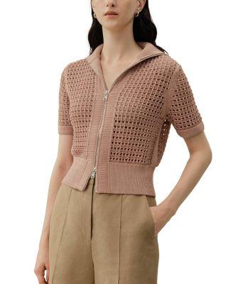 Toscana Pointelle Knit Double-Zip Cardigan by LILYSILK
