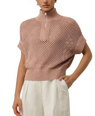 Toscana Pointelle Knit Half-Zip Sweater by LILYSILK