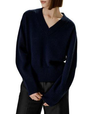 V-Neck Relaxed Fit Wool Cashmere Blend Sweater by LILYSILK