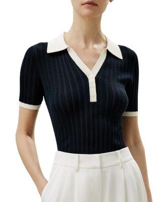 V Neck Ribbed Silk Knit Top by LILYSILK