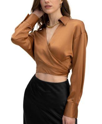 Wrapover Cropped Shirt by LILYSILK