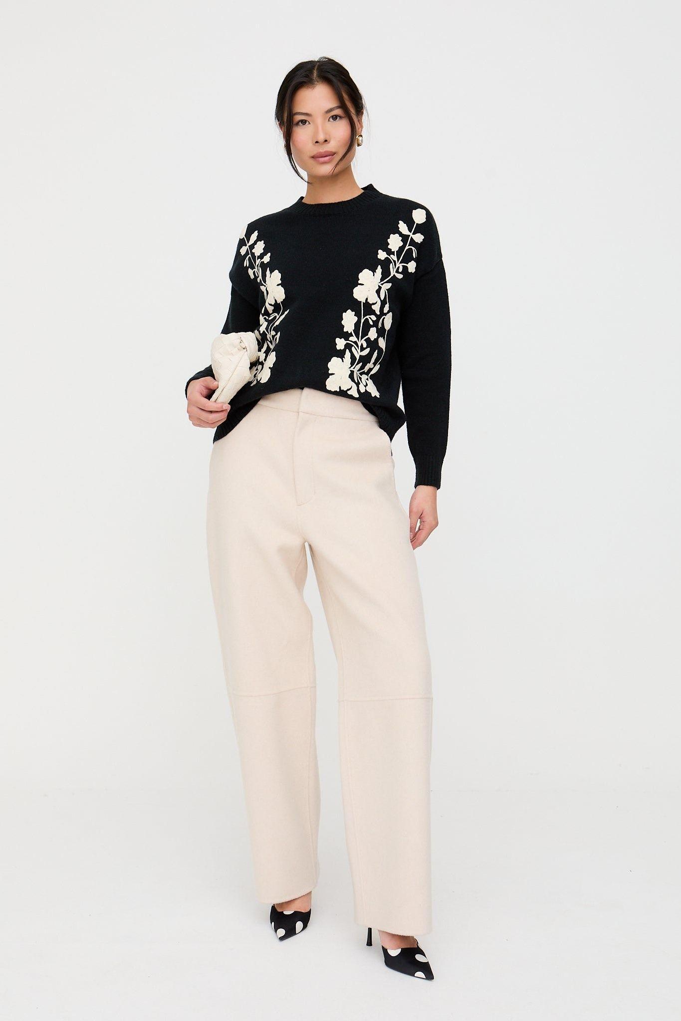 Clara Oversized Floral Print Jumper In Black by LILY&LIONEL