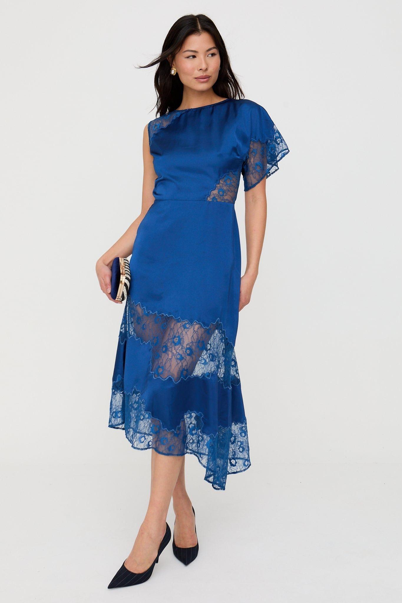 Selma Lace Insert Maxi Dress In Blue by LILY&LIONEL