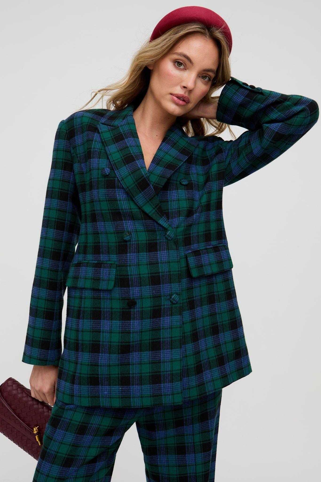 Zena Double Breasted Prince Of Wales Check Print Jacket In Blue by LILY&LIONEL Zena Double Breasted Prince Of Wales Check Print Jacket In Blue by LILY&LIONEL