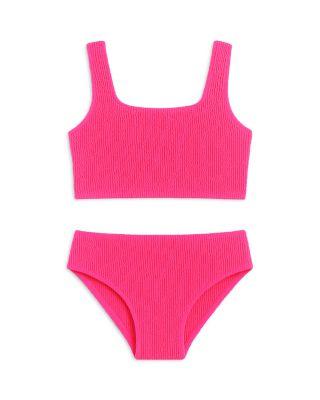 Girls' Crinkle Square Neck Two Piece Swimsuit - Big Kid by LIMEAPPLE