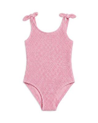 Girls' Crinkled One Piece Swimsuit With Bow Straps - Little Kid by LIMEAPPLE