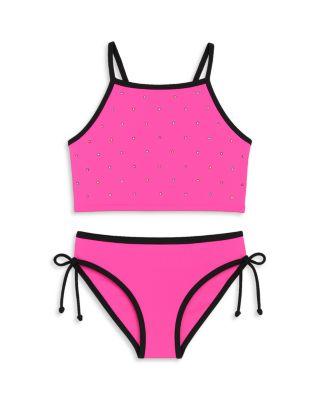 Girls' Rhinestone Cropped Tankini Two Piece Swimsuit - Little Kid by LIMEAPPLE