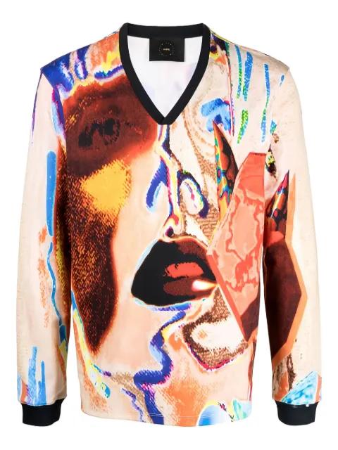 abstract-face print wool sweater by LIMITATO