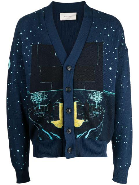 illustration-style pattern cotton cardigan by LIMITATO