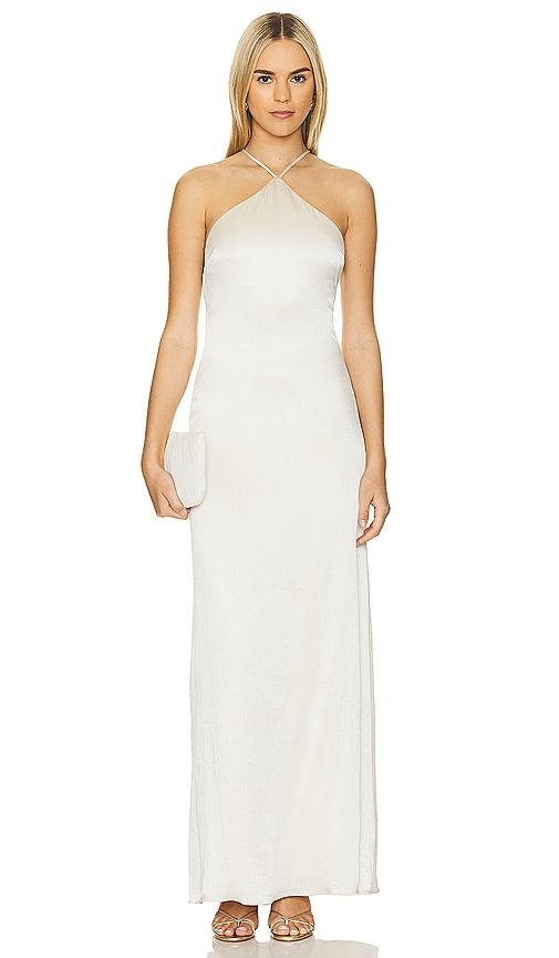 Line & Dot Glossy Halter Maxi Dress in Ivory by LINE&DOT