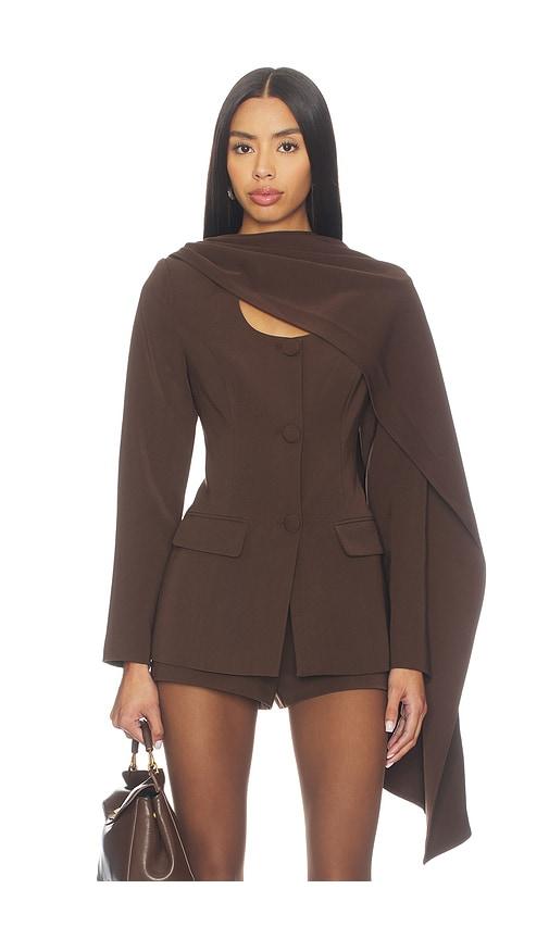 Line & Dot Nimah Scarf Blazer in Brown by LINE&DOT
