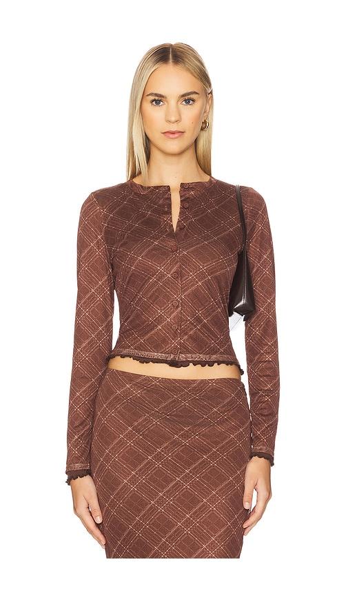 Line & Dot Richard Plaid Button Down Top in Brown by LINE&DOT