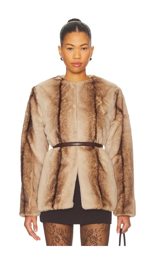 Line & Dot The City Faux Fur Jacket in Brown by LINE&DOT