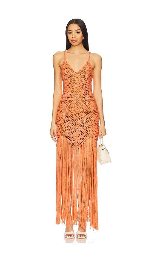 Line & Dot Wandering Crochet Dress in Coral by LINE&DOT