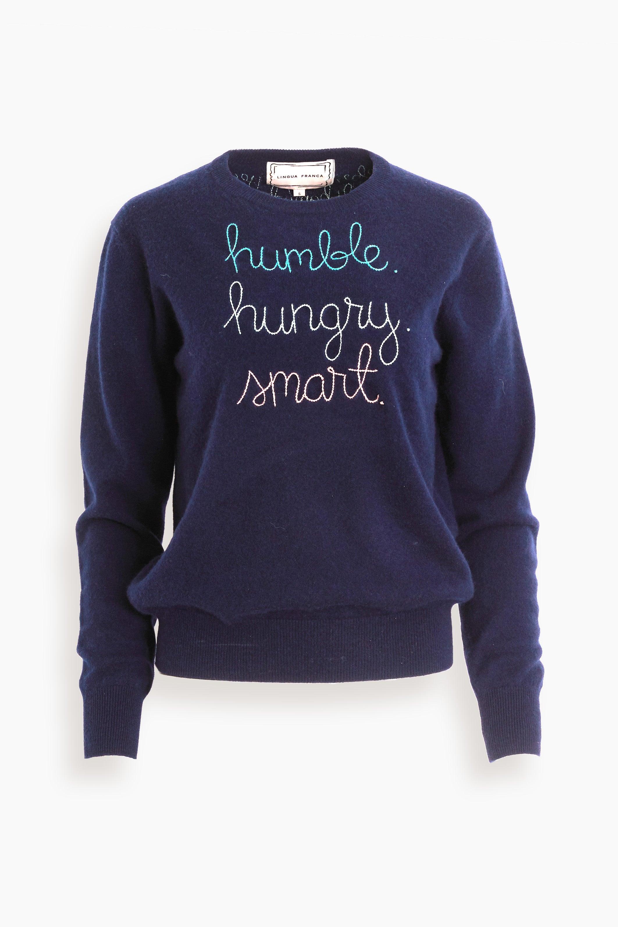 Humble. Hungry. Smart. Crewneck in Navy by LINGUA FRANCA