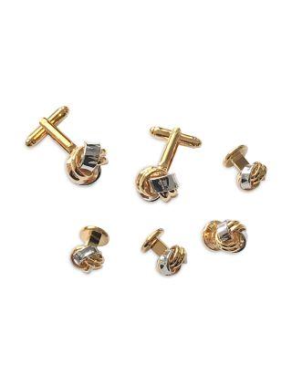 Classic Knot Silver & Gold Tone Rhodium Plated Stud & Cufflink Set by LINK UP