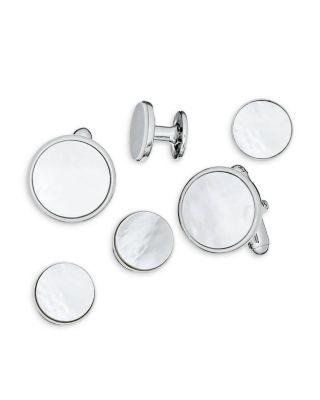 Classic Round Mother Of Pearl Stud & Cufflink Set by LINK UP