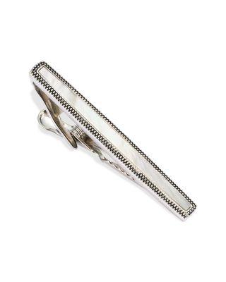 Dotted Frame Mother of Pearl Strip Short Tie Bar by LINK UP