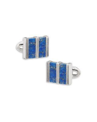 Lapis Inlay Rhodium Plated Cufflinks by LINK UP