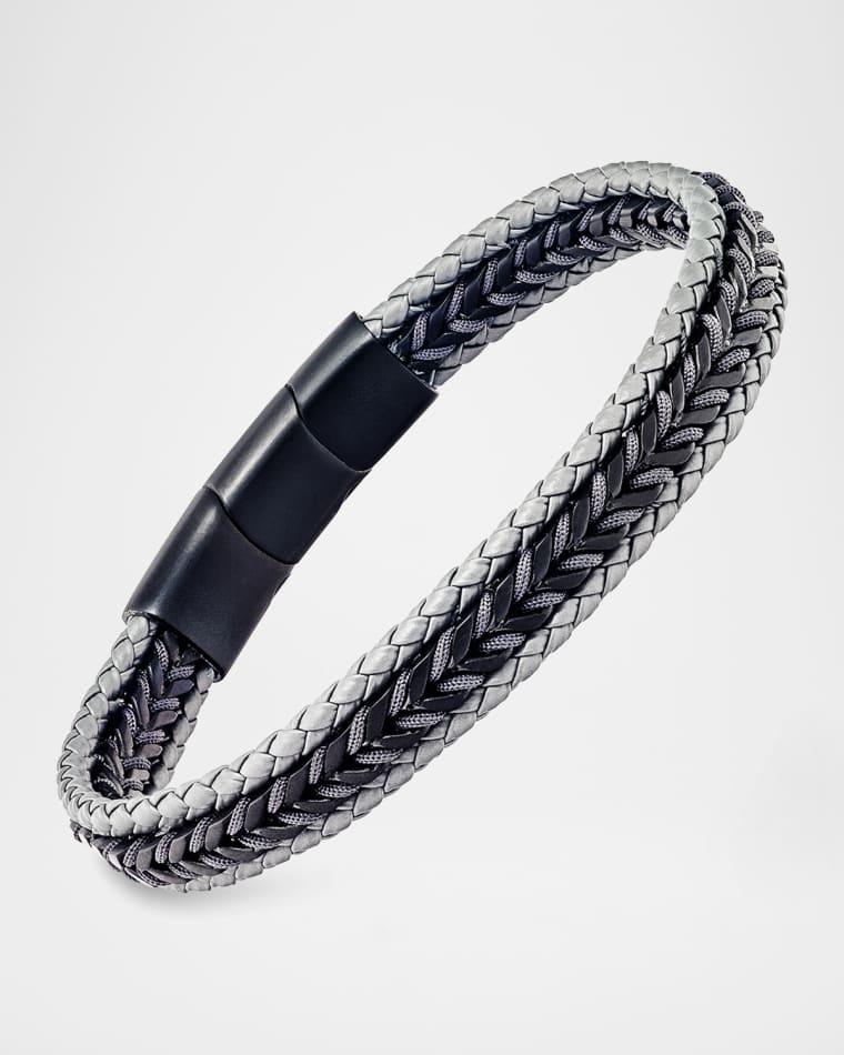 Men's Woven Leather and Stainless Steel Bracelet by LINK UP