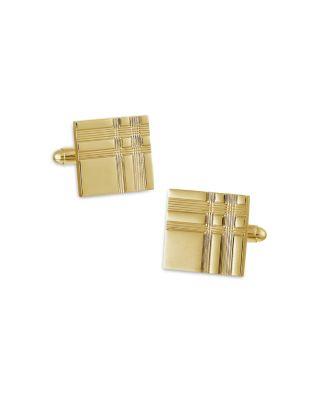 Rhodium Plated Etched Tartan Plaid Square Cufflinks by LINK UP